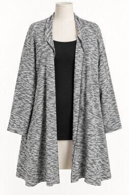 Studio 1886 Gray Marled Knit Cardigan Open Front Sweater